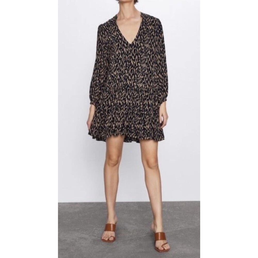 Zara cheetah print shirt dress Size Small Classic Mob wife Retro Maximal Animal